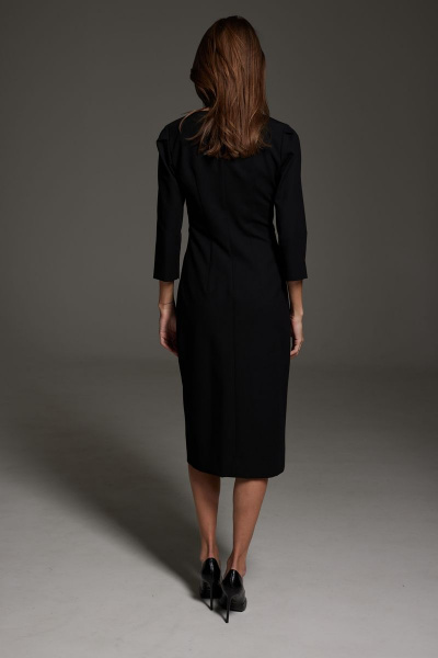 Элегантное платье из текстиля с отрезным поясом и высоким разрезом DAVA 1136 черный - фото 5