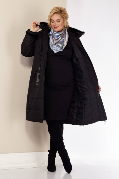 Зимнее пальто из болоньевой ткани с меховой опушкой и утеплением Shetti 2091 черный - фото 5