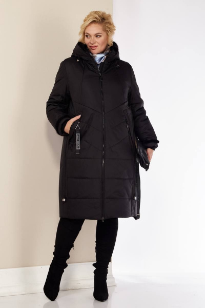 Зимнее пальто из болоньевой ткани с меховой опушкой и утеплением Shetti 2091 черный - фото 1
