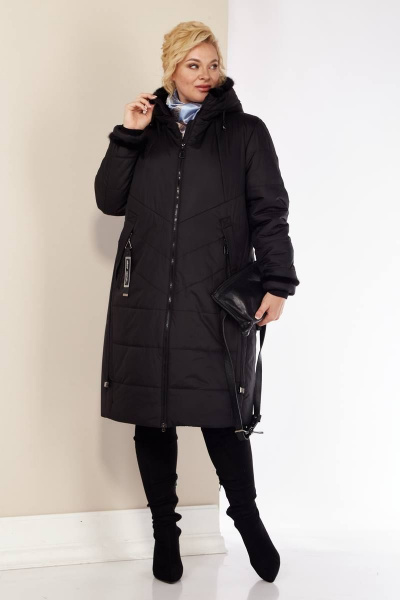Зимнее пальто из болоньевой ткани с меховой опушкой и утеплением Shetti 2091 черный - фото 3