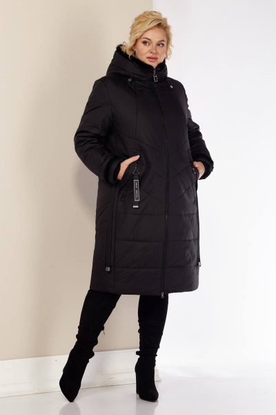 Зимнее пальто из болоньевой ткани с меховой опушкой и утеплением Shetti 2091 черный - фото 2
