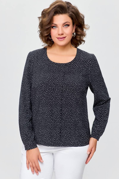 Демисезонная женская блуза из эластичного текстиля с бантовой складкой Swallow 688 черный/белые_горохи - фото 9