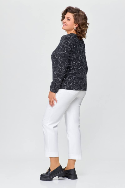 Демисезонная женская блуза из эластичного текстиля с бантовой складкой Swallow 688 черный/белые_горохи - фото 7