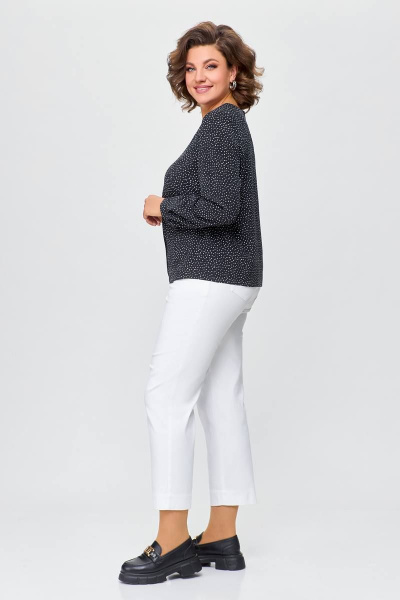 Демисезонная женская блуза из эластичного текстиля с бантовой складкой Swallow 688 черный/белые_горохи - фото 6
