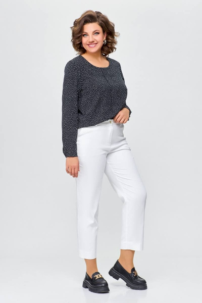 Демисезонная женская блуза из эластичного текстиля с бантовой складкой Swallow 688 черный/белые_горохи - фото 5