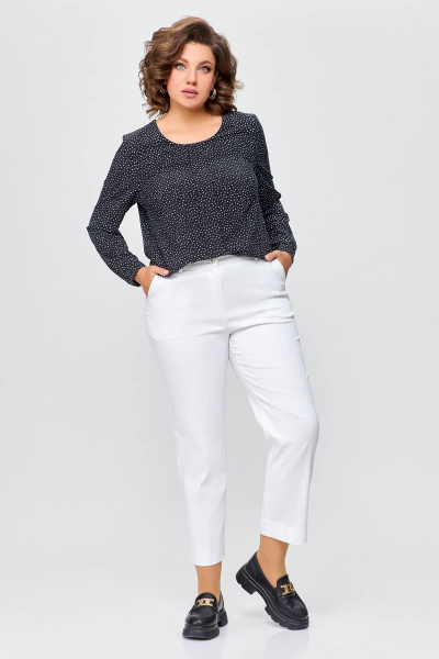 Демисезонная женская блуза из эластичного текстиля с бантовой складкой Swallow 688 черный/белые_горохи - фото 4