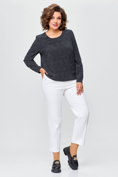 Демисезонная женская блуза из эластичного текстиля с бантовой складкой Swallow 688 черный/белые_горохи - фото 3