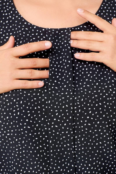 Демисезонная женская блуза из эластичного текстиля с бантовой складкой Swallow 688 черный/белые_горохи - фото 13