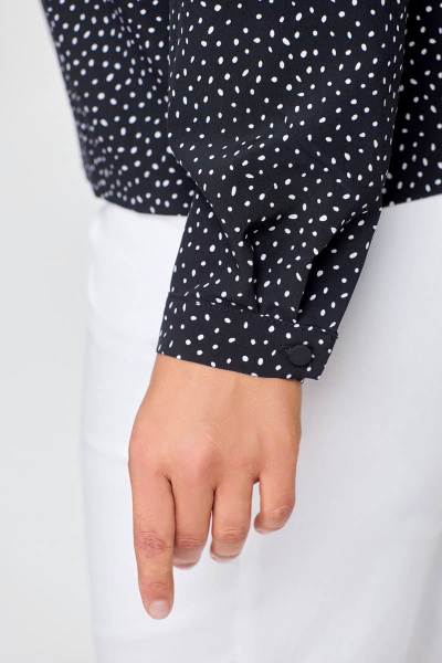 Демисезонная женская блуза из эластичного текстиля с бантовой складкой Swallow 688 черный/белые_горохи - фото 11