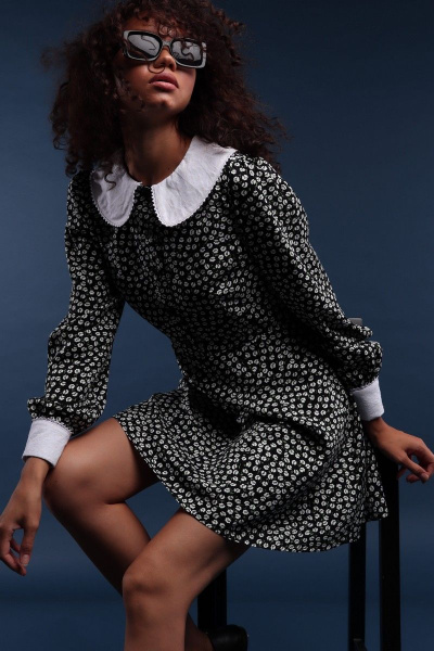 Демисезонное черное платье из текстиля, длина 90 см BURO 1093 - фото 3