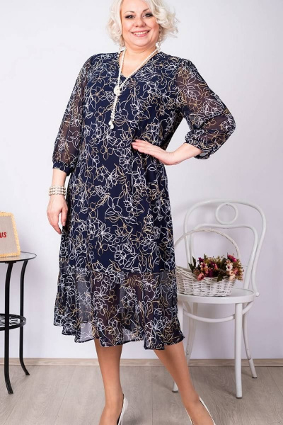 Нарядное расклешенное платье шифона с воланами для больших размеров Camelia 2245 2 - фото 2