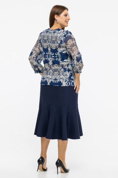 Модная легкая хлопковая блуза с рюшей и В-образным вырезом Avila 0943 синий - фото 8