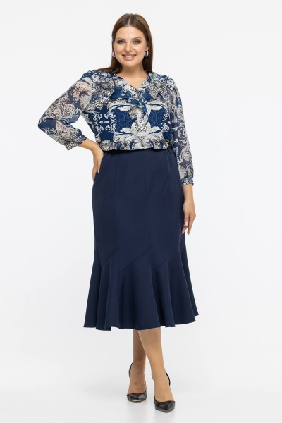 Модная легкая хлопковая блуза с рюшей и В-образным вырезом Avila 0943 синий - фото 7