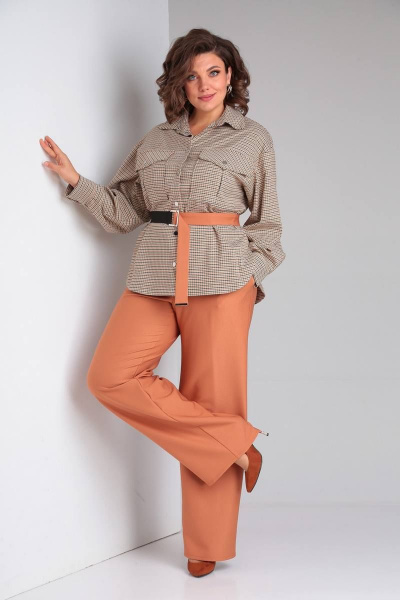 Брюки, рубашка BARBARA B194 гусиная_лапка+терракот - фото 1