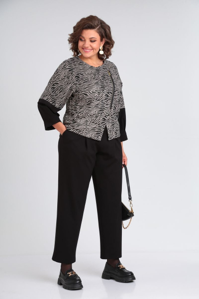 Брюки, жакет Michel chic 1354 черный-серый - фото 3