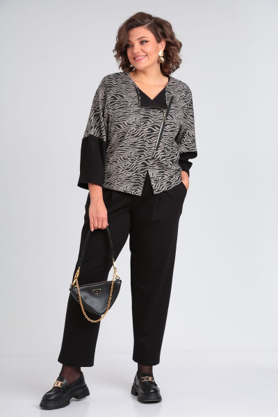 Брюки, жакет Michel chic 1354 черный-серый - фото 1