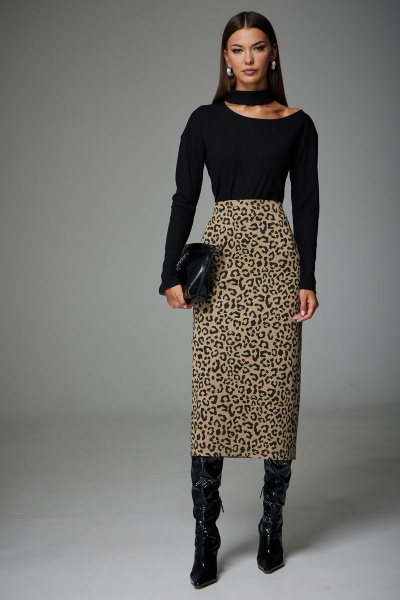 Джемпер спущенное плечо из трикотажа с стойкой воротником N.O.W. 1321 черный - фото 3