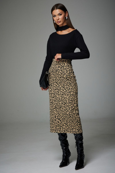 Джемпер спущенное плечо из трикотажа с стойкой воротником N.O.W. 1321 черный - фото 2