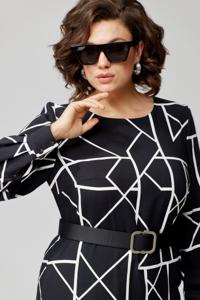 Демисезонное платье из вискозы с отрезной планкой и складками Орхидея 1309 геометрия - фото 7