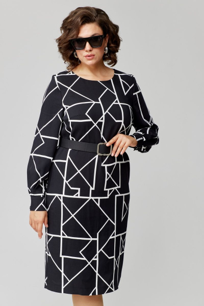 Демисезонное платье из вискозы с отрезной планкой и складками Орхидея 1309 геометрия - фото 6