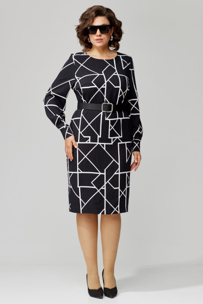 Демисезонное платье из вискозы с отрезной планкой и складками Орхидея 1309 геометрия - фото 5