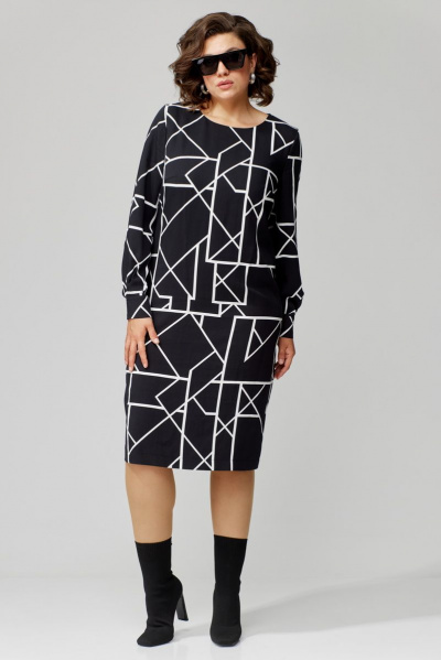 Демисезонное платье из вискозы с отрезной планкой и складками Орхидея 1309 геометрия - фото 3