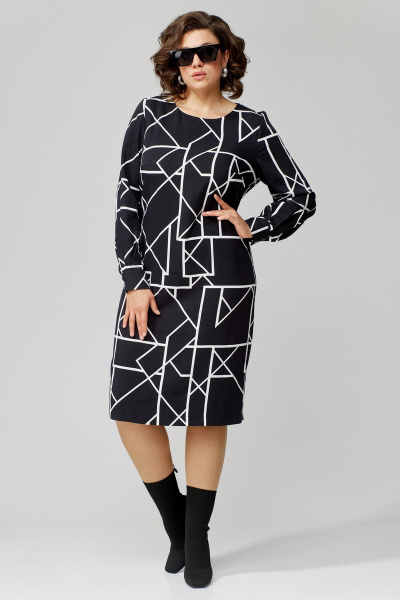 Демисезонное платье из вискозы с отрезной планкой и складками Орхидея 1309 геометрия - фото 1