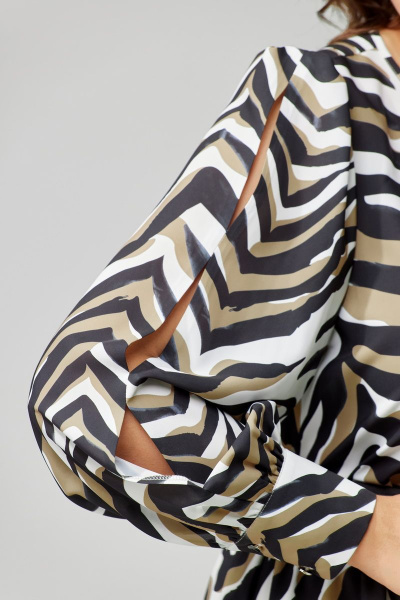 Платье приталенное в стиле песочные часы из нарядной ткани Орхидея 1311 зебра - фото 7