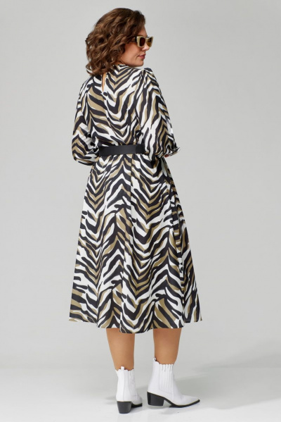 Платье приталенное в стиле песочные часы из нарядной ткани Орхидея 1311 зебра - фото 5