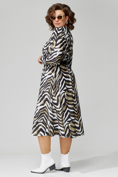 Платье приталенное в стиле песочные часы из нарядной ткани Орхидея 1311 зебра - фото 4