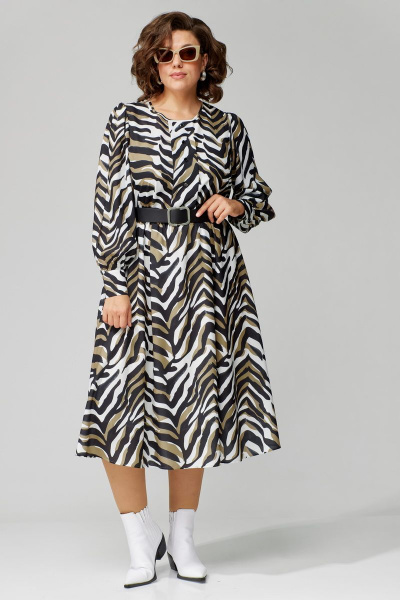 Платье приталенное в стиле песочные часы из нарядной ткани Орхидея 1311 зебра - фото 3
