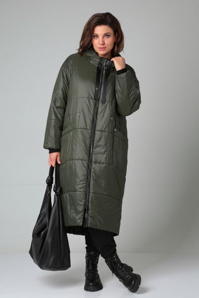 Стеганое зимнее пальто с капюшоном и утеплителем FeelGood Lady Secret 8291/1 хаки - фото 8