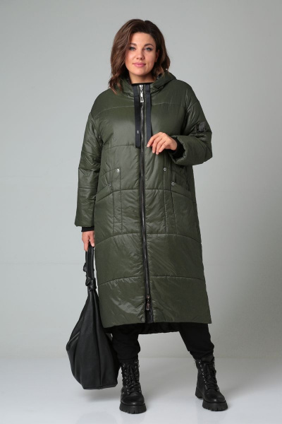 Стеганое зимнее пальто с капюшоном и утеплителем FeelGood Lady Secret 8291/1 хаки - фото 7
