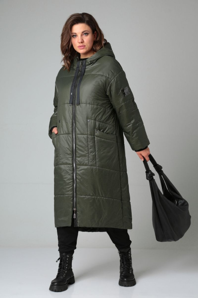 Стеганое зимнее пальто с капюшоном и утеплителем FeelGood Lady Secret 8291/1 хаки - фото 6