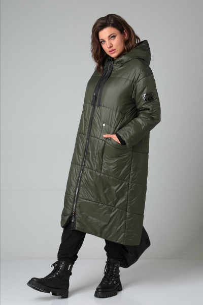 Стеганое зимнее пальто с капюшоном и утеплителем FeelGood Lady Secret 8291/1 хаки - фото 5