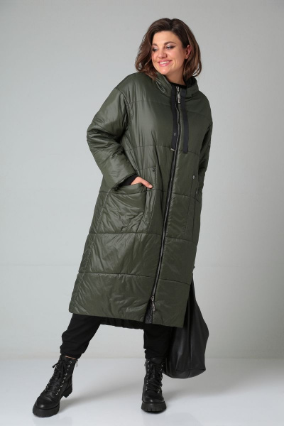 Стеганое зимнее пальто с капюшоном и утеплителем FeelGood Lady Secret 8291/1 хаки - фото 1