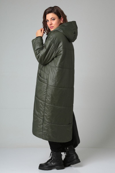 Стеганое зимнее пальто с капюшоном и утеплителем FeelGood Lady Secret 8291/1 хаки - фото 2