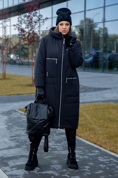 Стильное деми пальто в стиле бохо с капюшоном и утеплителем Lady Secret 8285/1 черный - фото 7