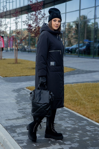 Стильное деми пальто в стиле бохо с капюшоном и утеплителем Lady Secret 8285/1 черный - фото 6