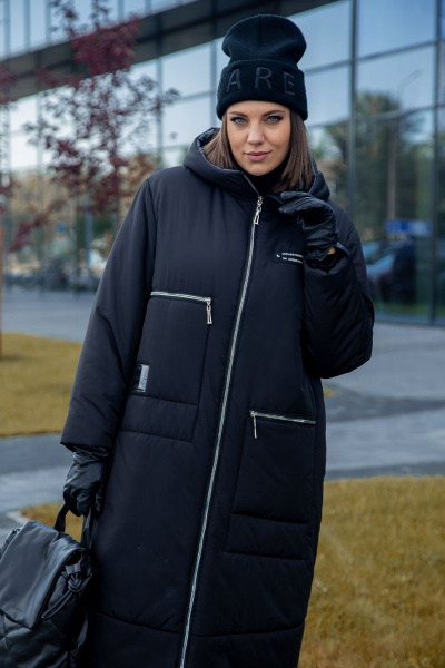 Стильное деми пальто в стиле бохо с капюшоном и утеплителем Lady Secret 8285/1 черный - фото 4