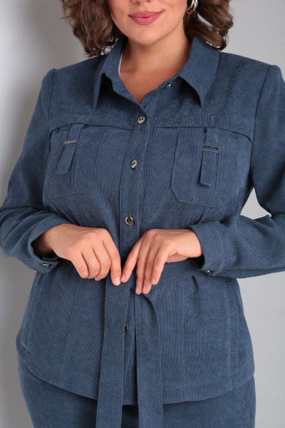 Стильный вельветовый костюм-двойка с жакетом и юбкой Tensi 361 джинсовый - фото 7