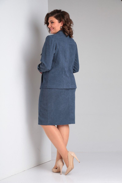 Стильный вельветовый костюм-двойка с жакетом и юбкой Tensi 361 джинсовый - фото 2