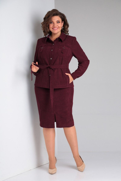 Модный вельветовый костюм-двойка из стрейчевого вельвета Tensi 361 винный - фото 1