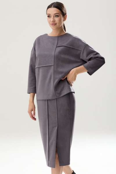 Роскошный текстильный комплект из замши с блузоном и юбкой Ларс Стиль 835/1 - фото 3