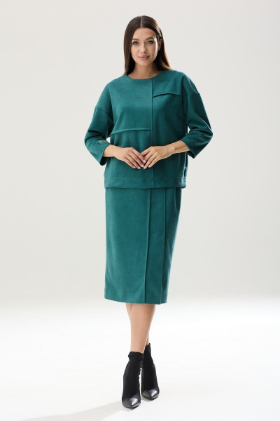 Комплект из замшевой блузки и юбки с декоративными складками Ларс Стиль 835 - фото 1