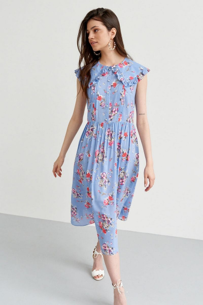 Летнее платье с треугольным вырезом, сборками и рюшами C. of PAPAYA NEW 1599-B голубой - фото 5