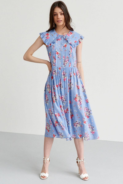 Летнее платье с треугольным вырезом, сборками и рюшами C. of PAPAYA NEW 1599-B голубой - фото 3