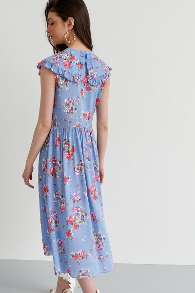 Летнее платье с треугольным вырезом, сборками и рюшами C. of PAPAYA NEW 1599-B голубой - фото 2