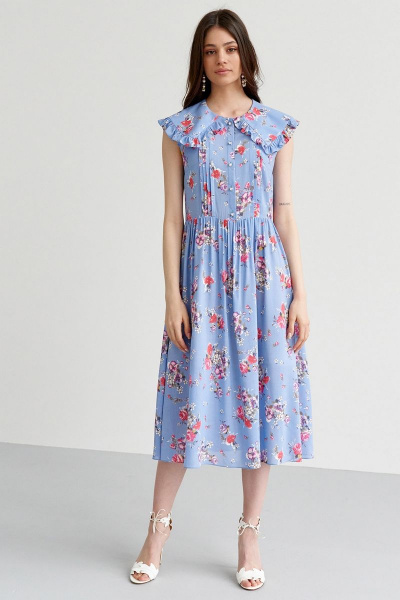 Летнее платье с треугольным вырезом, сборками и рюшами C. of PAPAYA NEW 1599-B голубой - фото 1