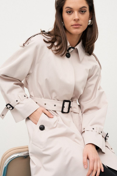 Плащ-тренчкот длиной 115 см с погонами и поясом из хлопка C. of PAPAYA NEW 1653-A - фото 7